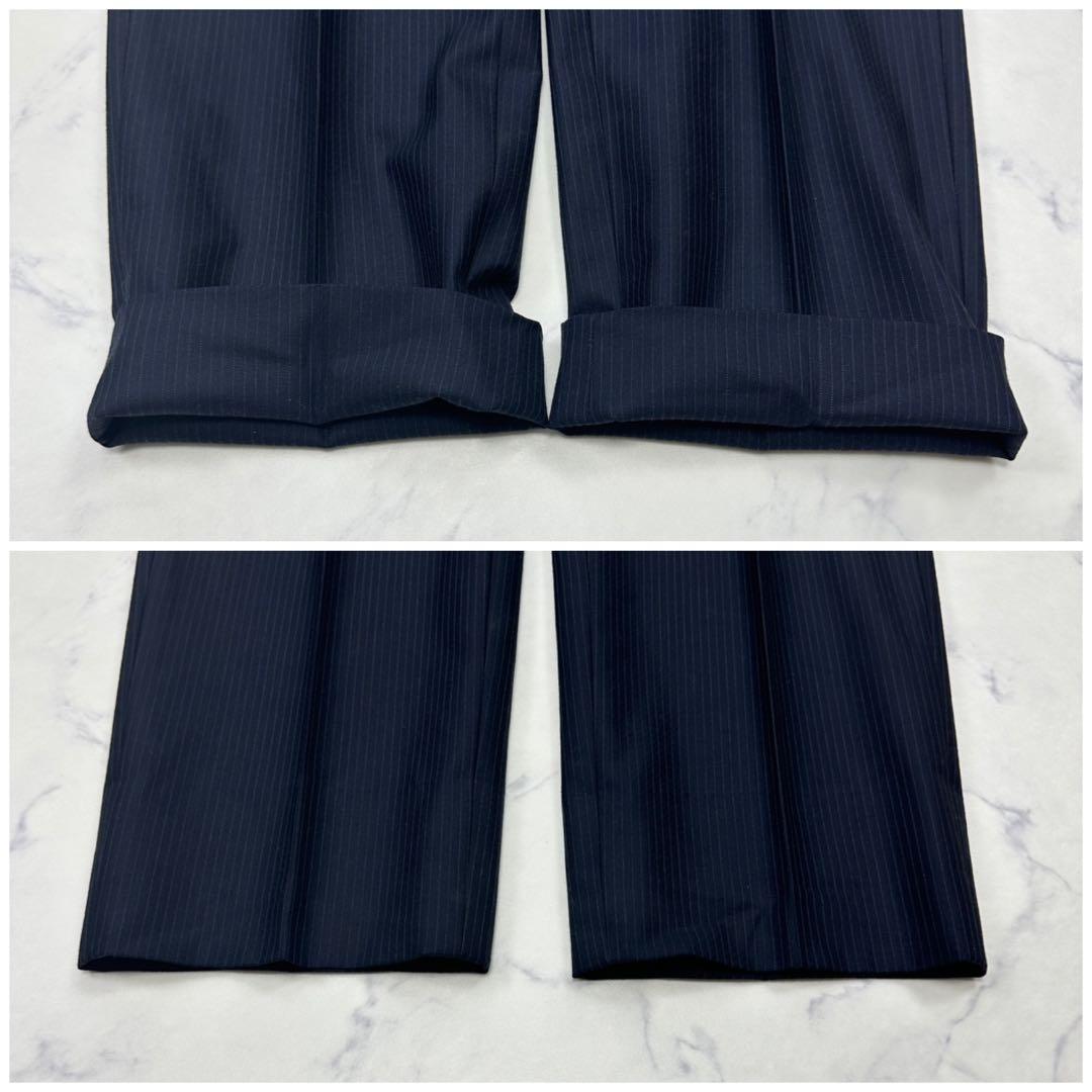 希少 LL【コムサイズム】セットアップ ジャケット パンツ ネイビー ストライプ