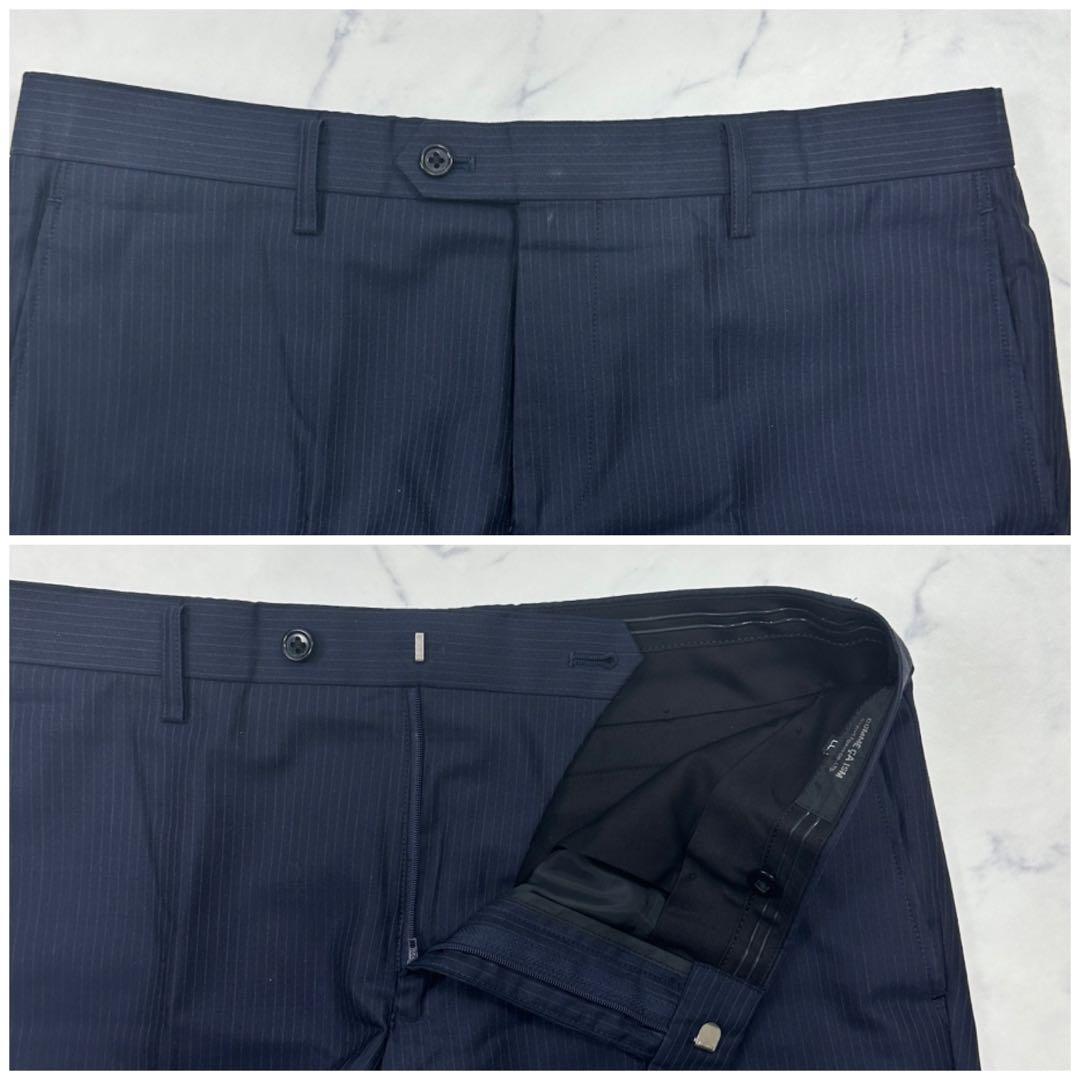 希少 LL【コムサイズム】セットアップ ジャケット パンツ ネイビー ストライプ