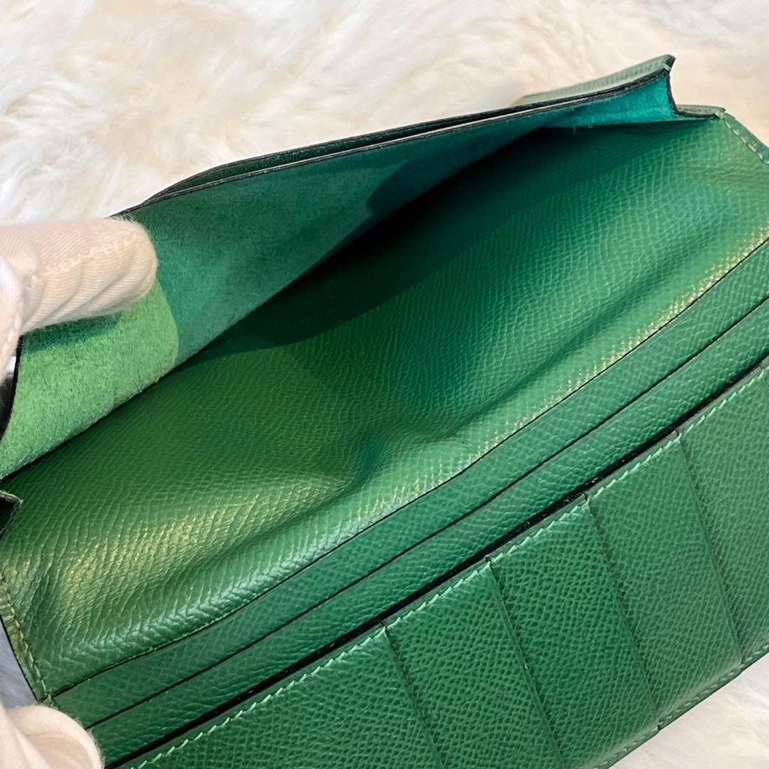 美品✨　HERMES グリーン 長財布 箱付き　⬜︎B黒印