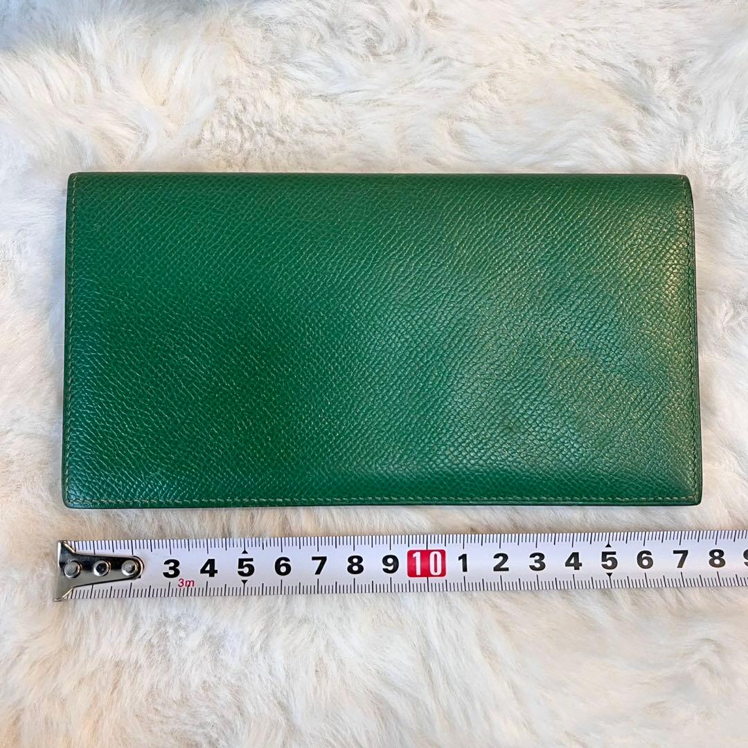 美品✨　HERMES グリーン 長財布 箱付き　⬜︎B黒印