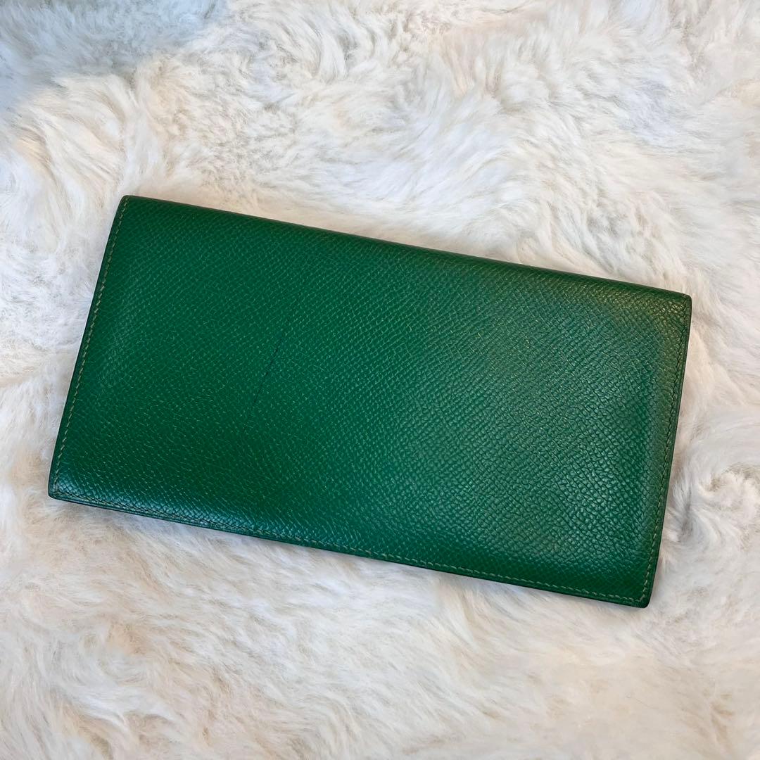 美品✨　HERMES グリーン 長財布 箱付き　⬜︎B黒印