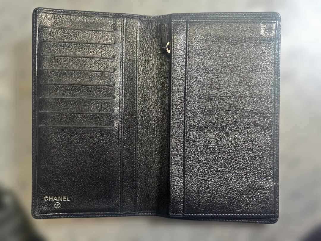 【正規品】CHANEL シャネル カメリア 二つ折り財布 ブラック×シルバー