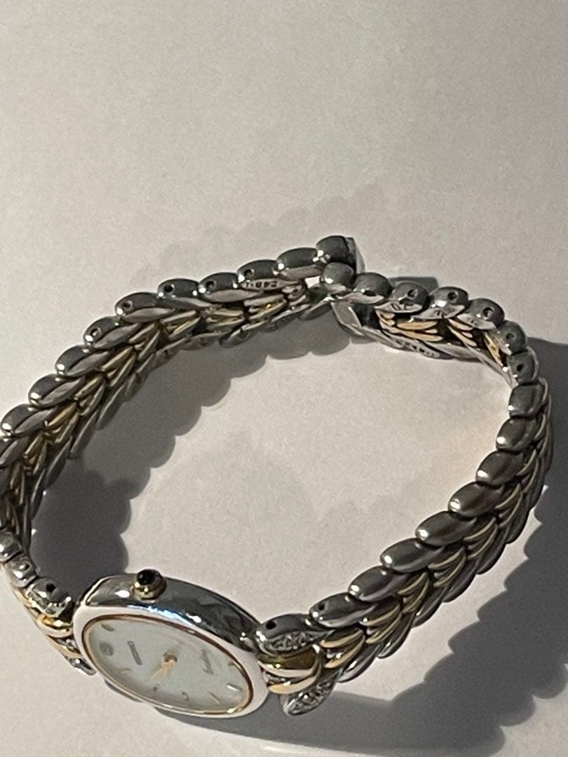 SEIKO エクセリーヌ　腕時計　コンビ　シェル盤　1Pダイヤ　ダイヤベルト