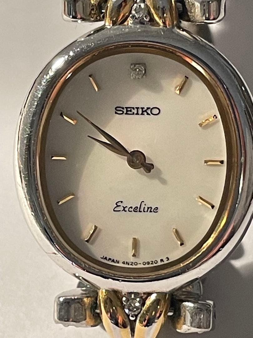 SEIKO エクセリーヌ　腕時計　コンビ　シェル盤　1Pダイヤ　ダイヤベルト