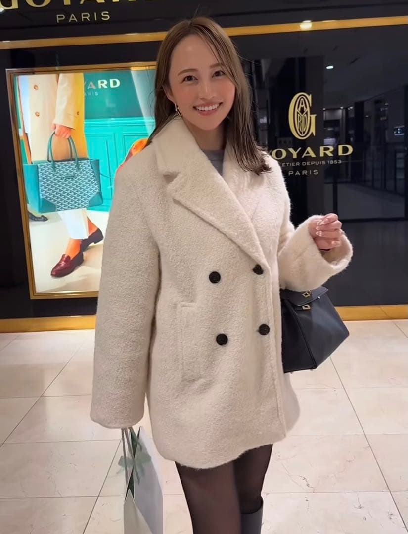 【美品】ZARA ブークレダブルブレストミディ丈コートXS ※値下げ不可