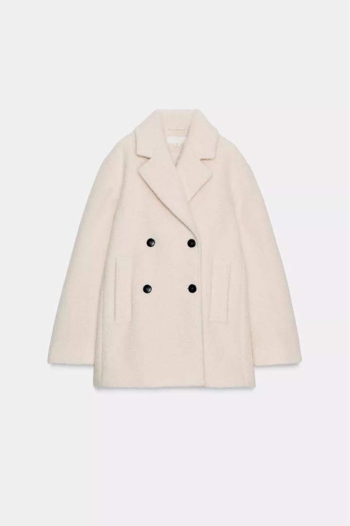 【美品】ZARA ブークレダブルブレストミディ丈コートXS ※値下げ不可