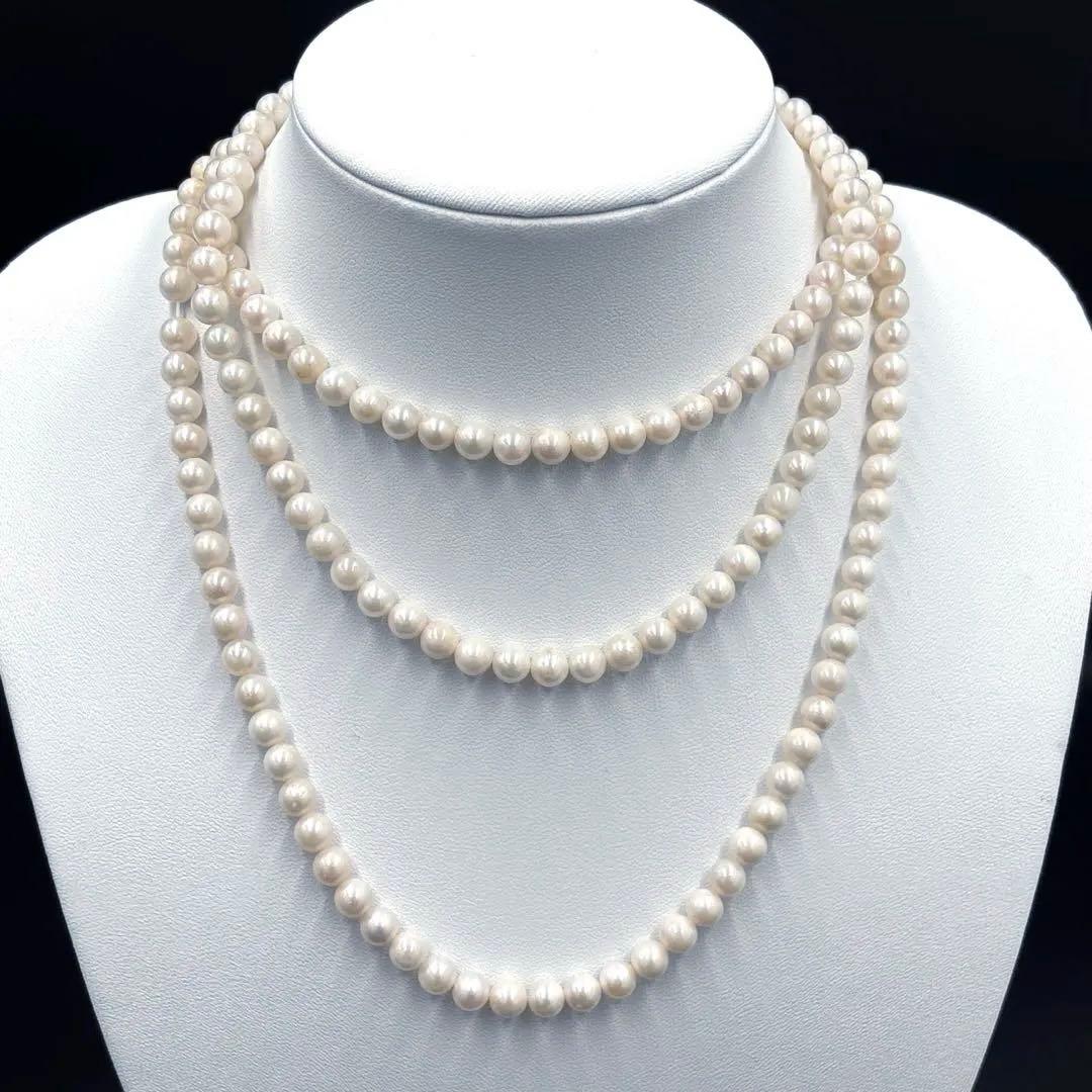 希少✨2連3連　約6.5mmあこや本真珠　120cmロングパールネックレス