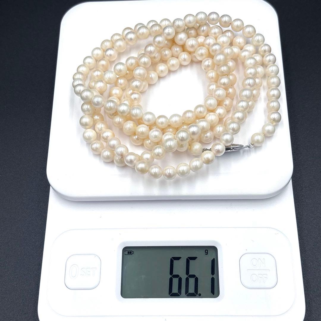 希少✨2連3連　約6.5mmあこや本真珠　120cmロングパールネックレス
