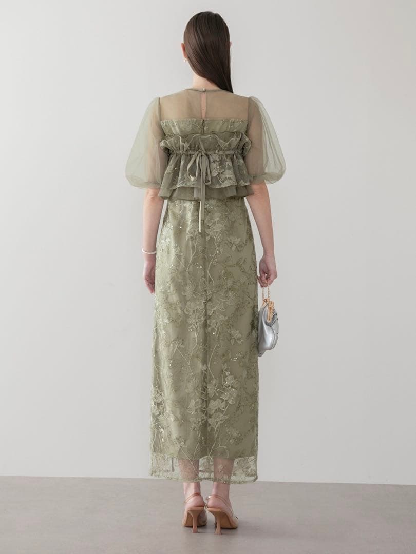 3WAYチュールラッフルフラワースパンコールIラインワンピースドレス結婚式二次会