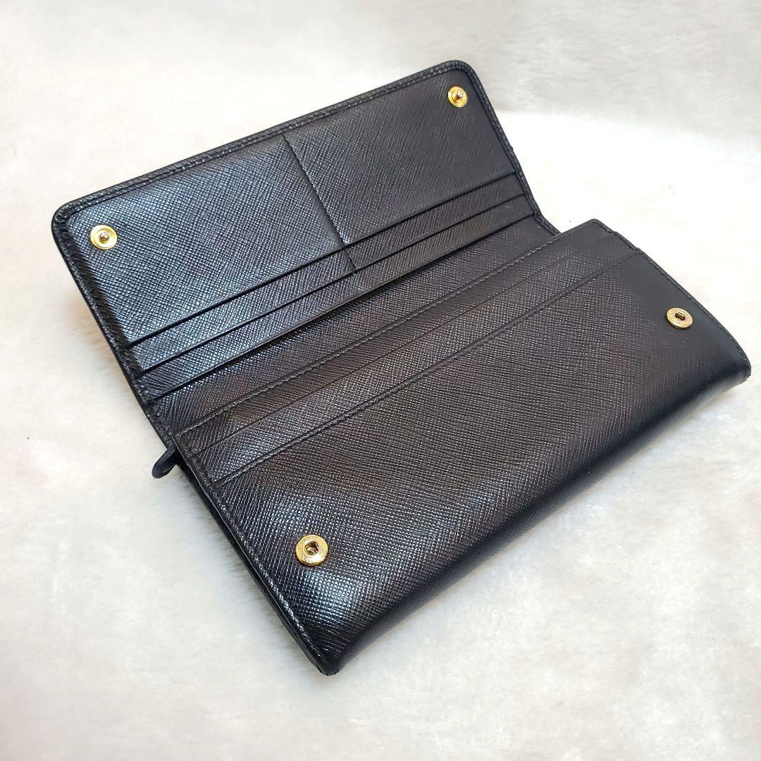 美品 プラダ　長財布 サフィアーノ フィオッコ ライト黒 メタルロゴ リボン