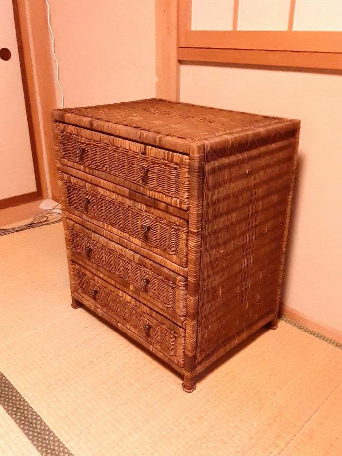 ウィッカー製 4段チェスト ラタンチェスト カゴ収納家具　箪笥　レトロ