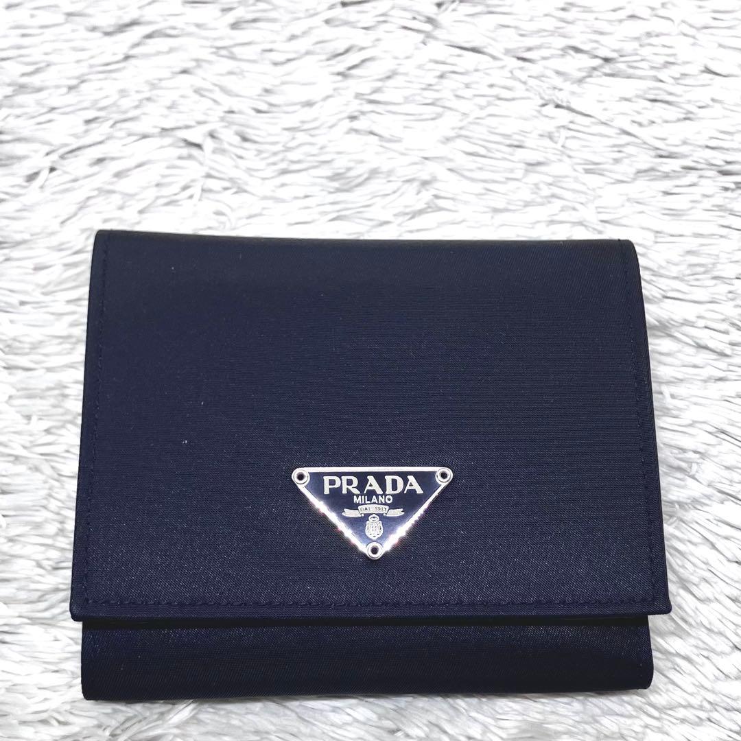 未使用級✨ PRADA 三つ折り財布 ナイロン 三角ロゴ ブラック テスート