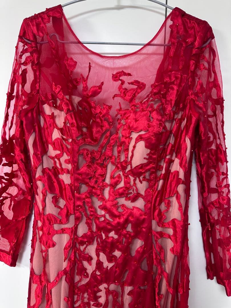 赤い刺繍入りパーティードレス