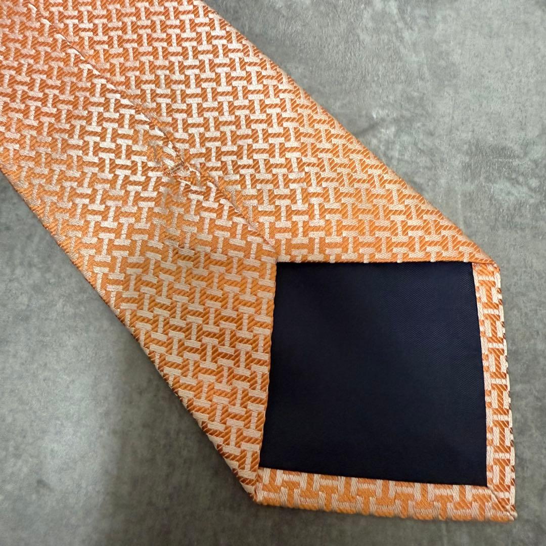 【✨極美品✨】 HERMES エルメス ネクタイ オレンジ H柄 ファソネ 光沢