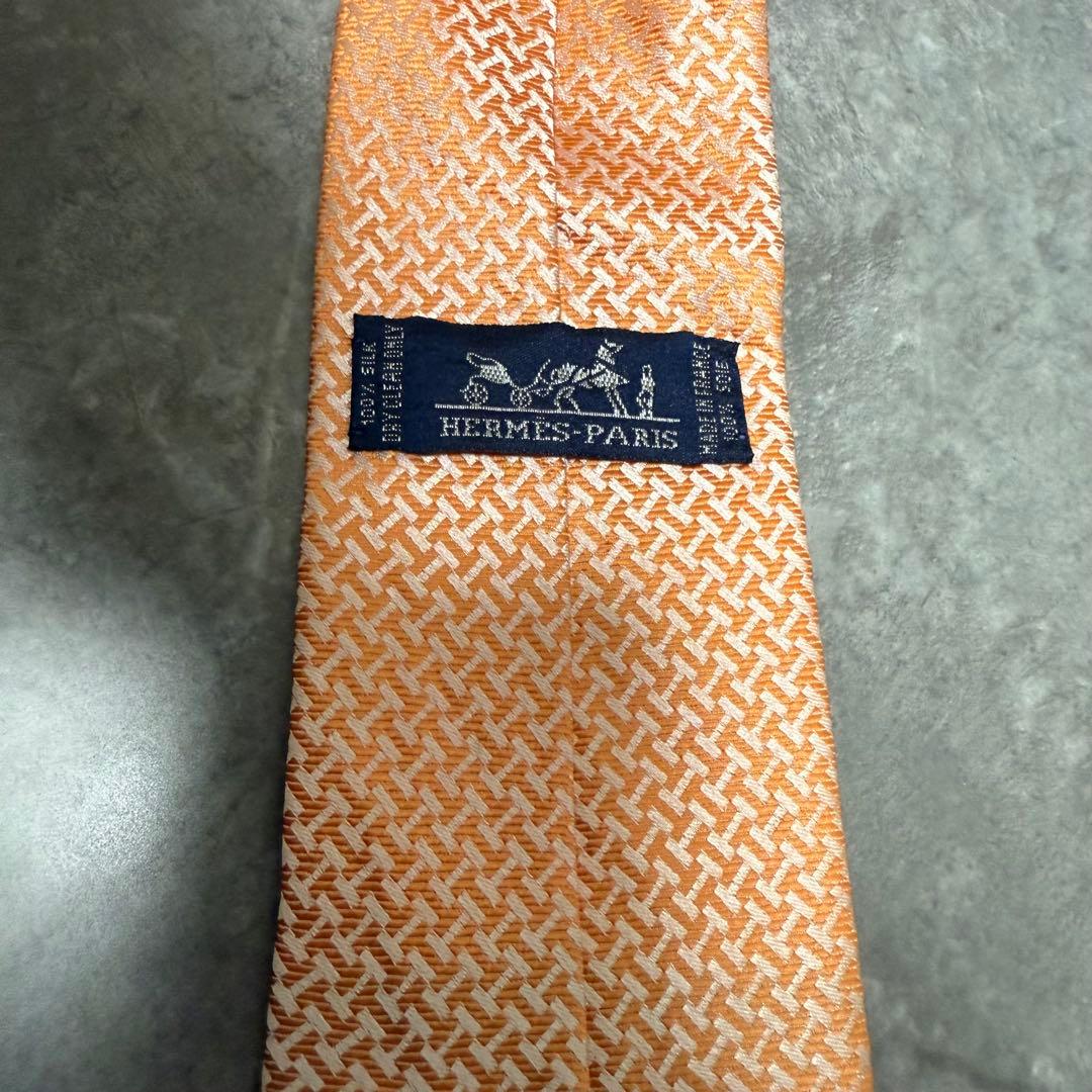 【✨極美品✨】 HERMES エルメス ネクタイ オレンジ H柄 ファソネ 光沢