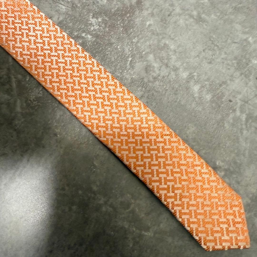 【✨極美品✨】 HERMES エルメス ネクタイ オレンジ H柄 ファソネ 光沢