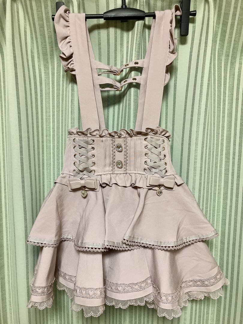 リズリサ サスペンダー付ティアードスカパン ピンク