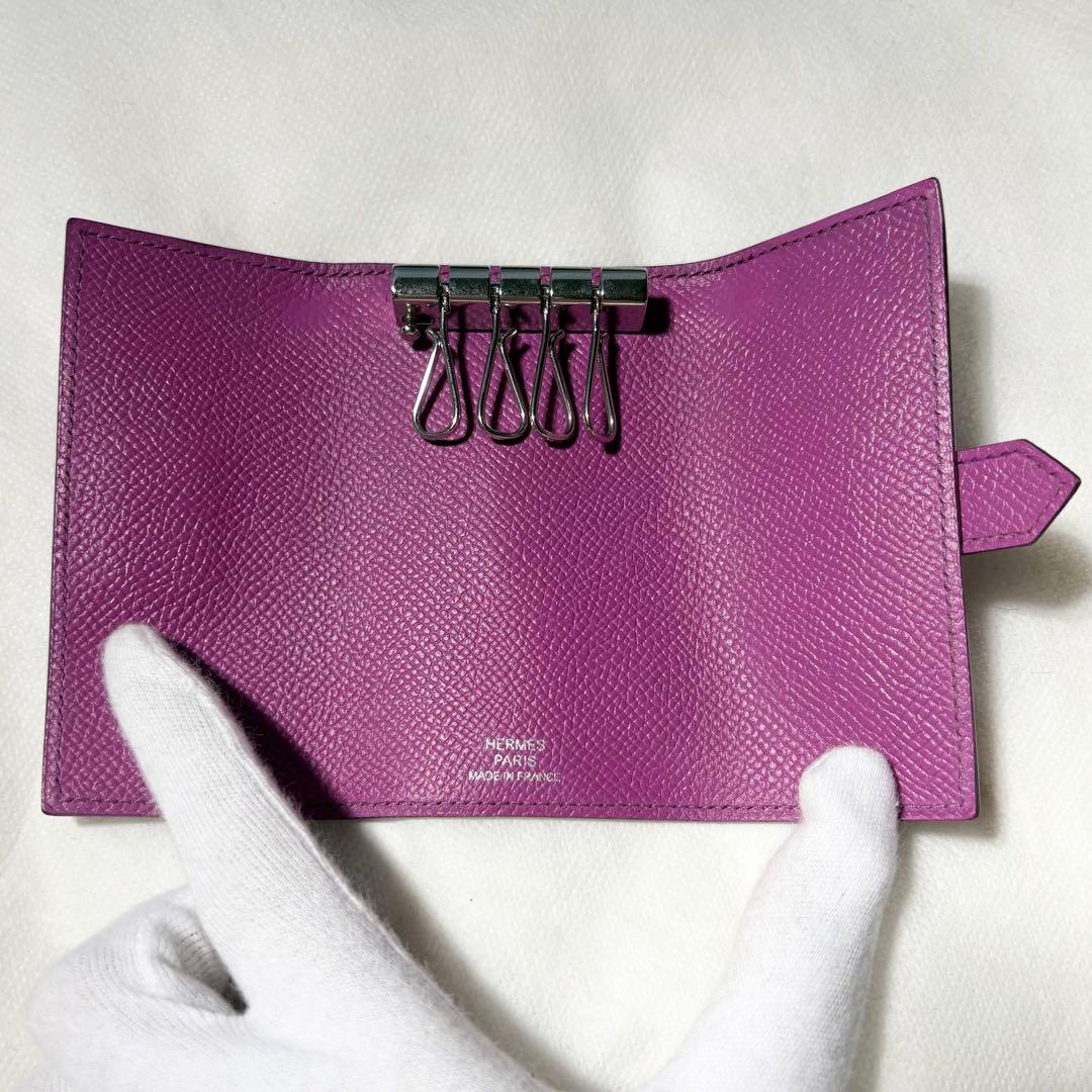 美品*HERMES ベアン キーケース 4連 アネモネ H金具 □K刻印