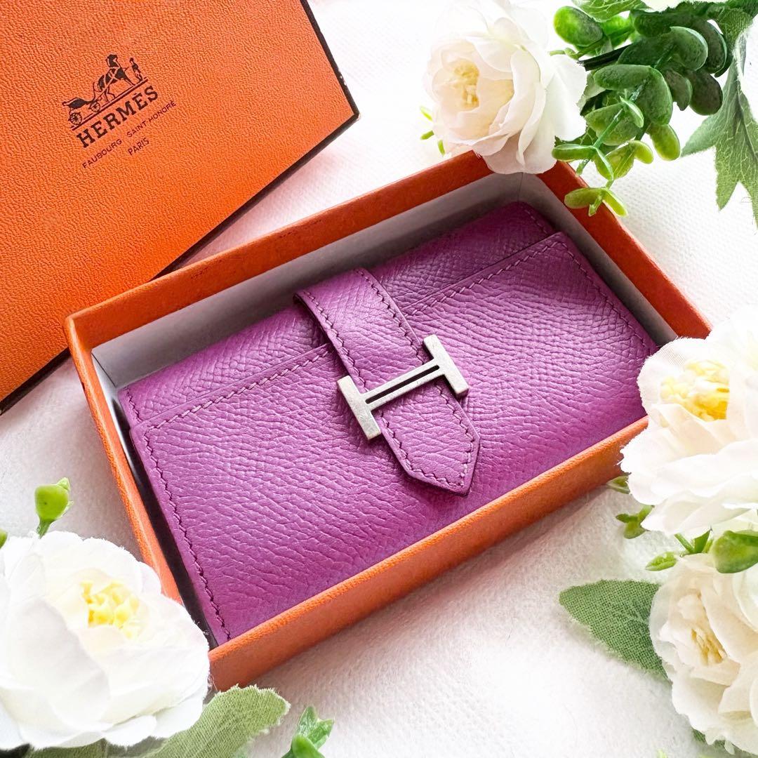 美品*HERMES ベアン キーケース 4連 アネモネ H金具 □K刻印