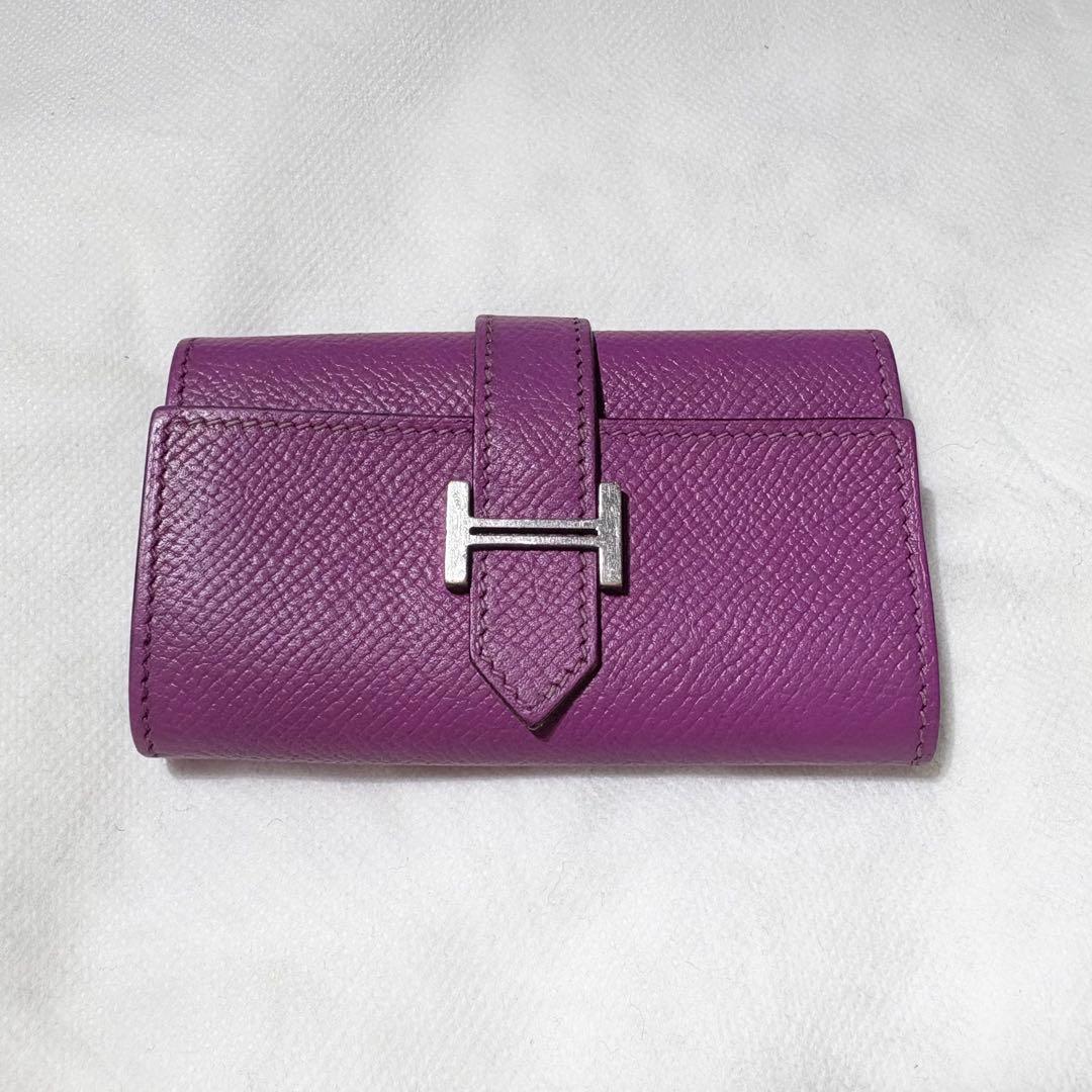 美品*HERMES ベアン キーケース 4連 アネモネ H金具 □K刻印