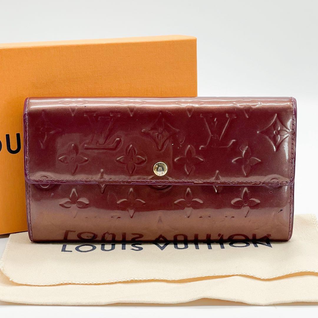 ルイヴィトン　ポルトフォイユ　サラ　ヴェルニ　モノグラム　パープル　長財布