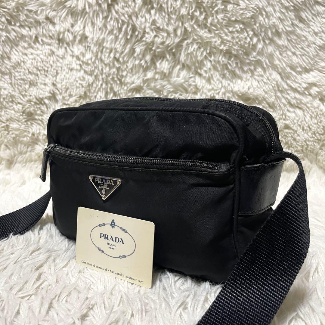 【良品】PRADA プラダ　カメラバッグ　ショルダー　ナイロン　レザー　ブラック