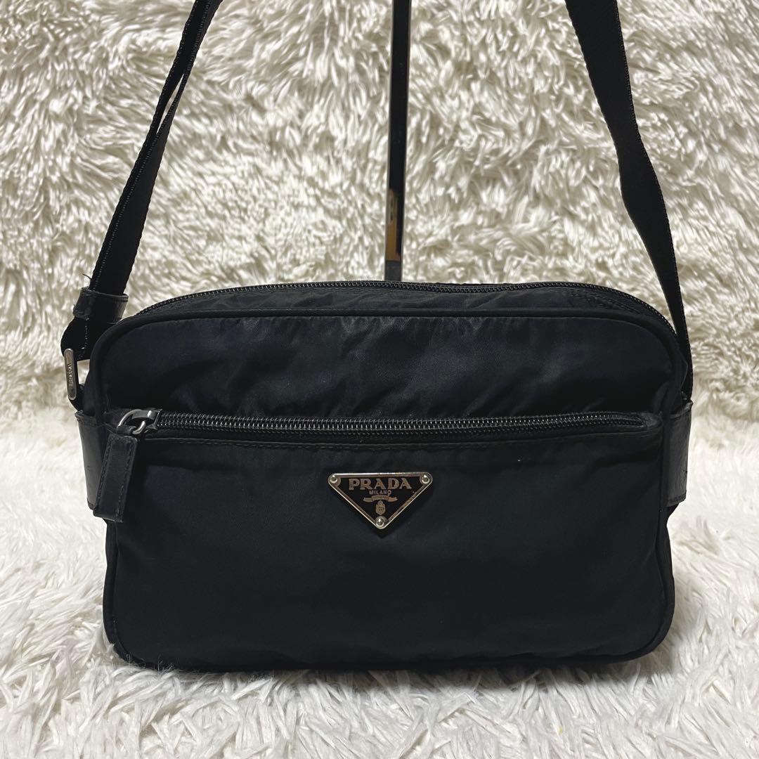 【良品】PRADA プラダ　カメラバッグ　ショルダー　ナイロン　レザー　ブラック