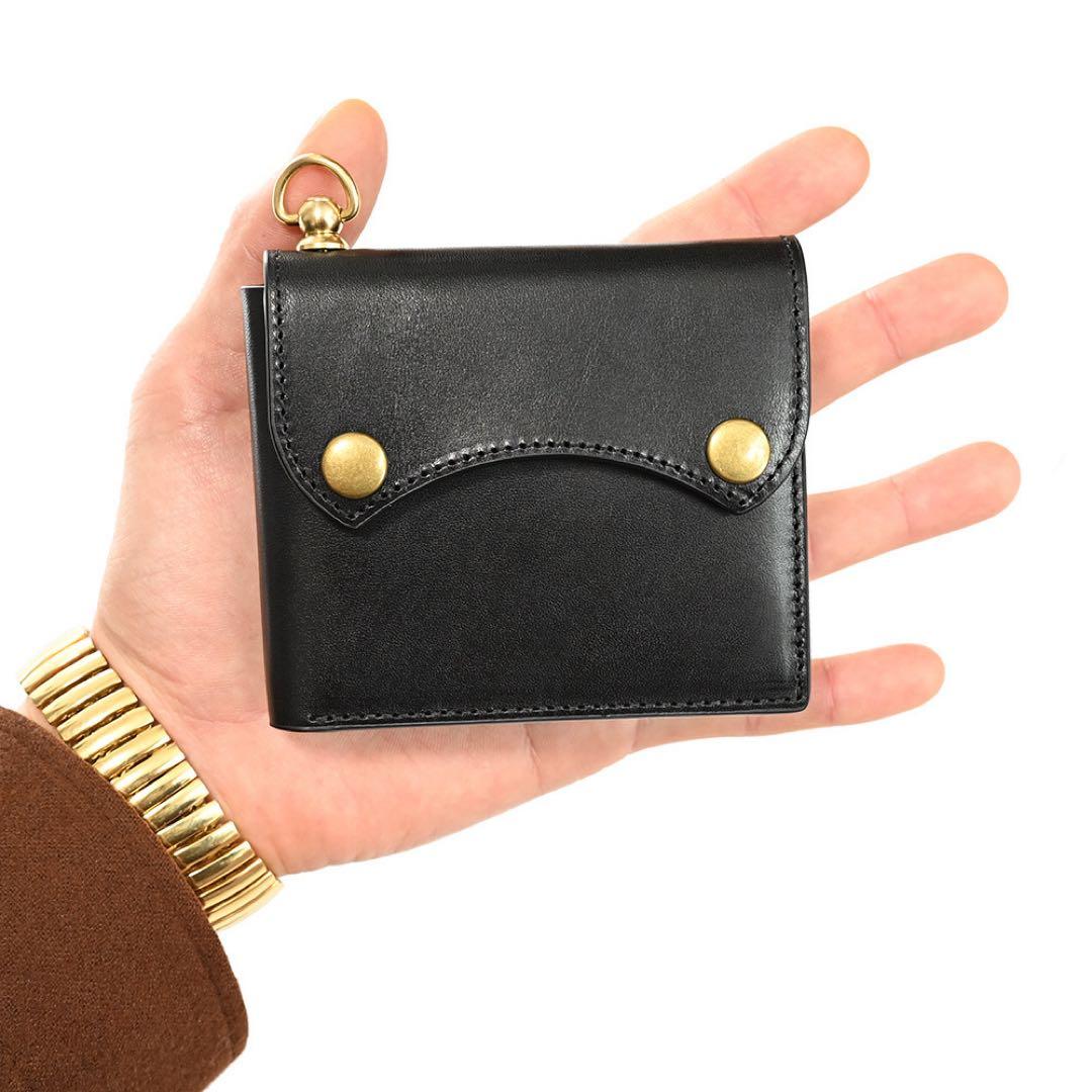 牛革コンパクトトラッカーウォレット レザーブラック カウハイド ミニショート財布