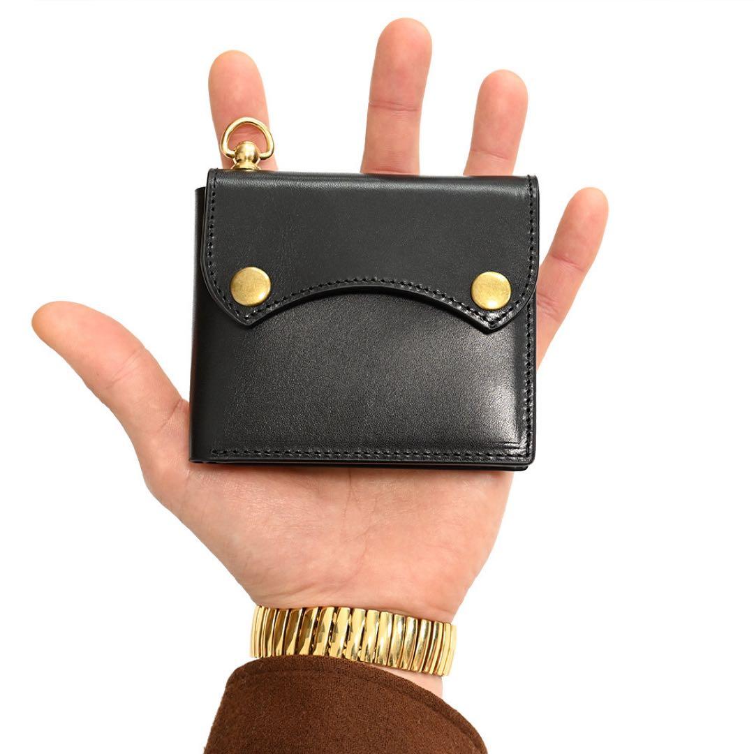 牛革コンパクトトラッカーウォレット レザーブラック カウハイド ミニショート財布