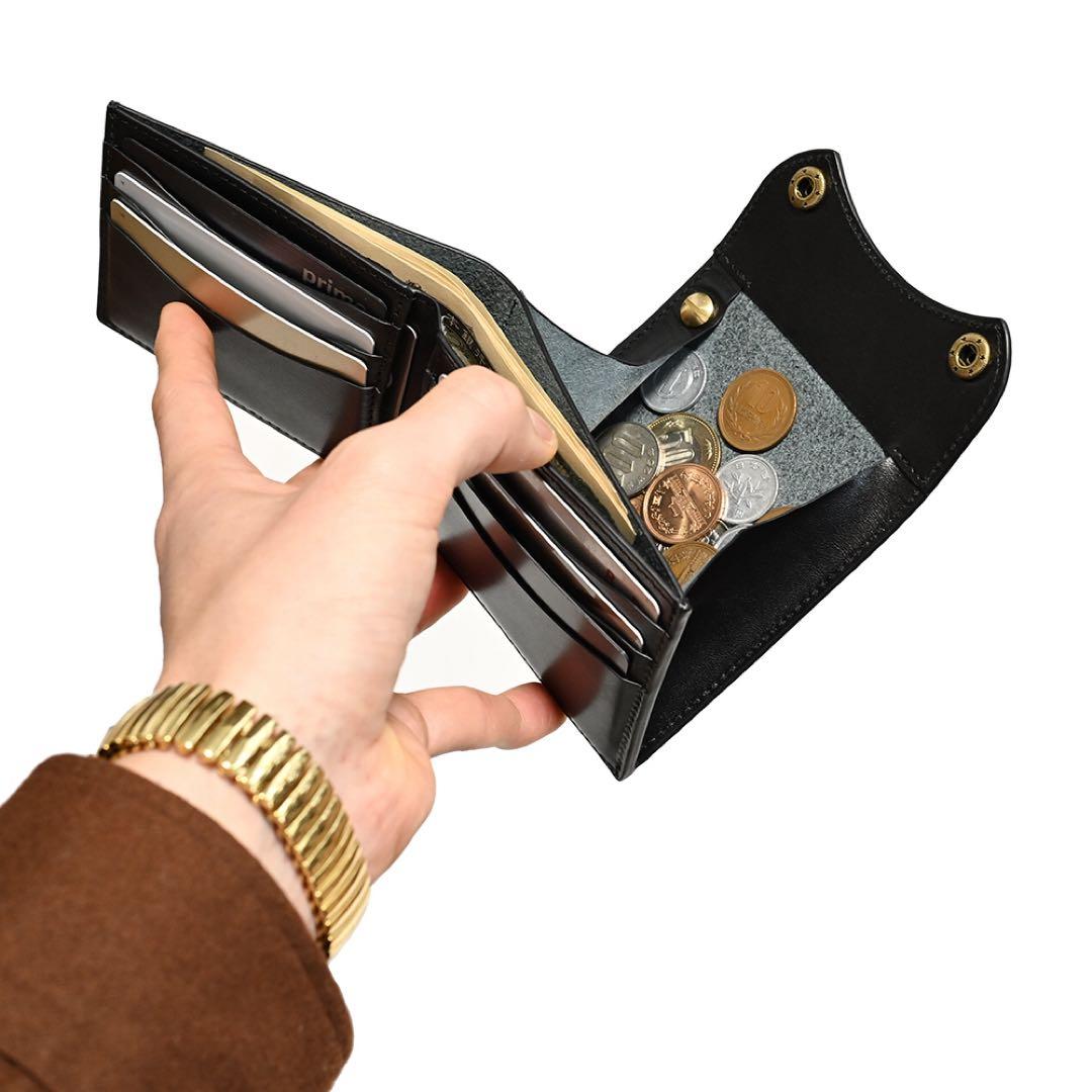 牛革コンパクトトラッカーウォレット レザーブラック カウハイド ミニショート財布