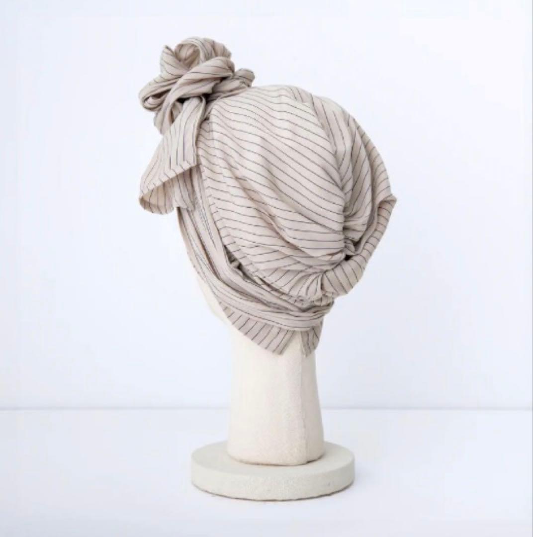 BAREN バレン　ウィッグ付きケア帽子　スカーフハットストライプベージュ