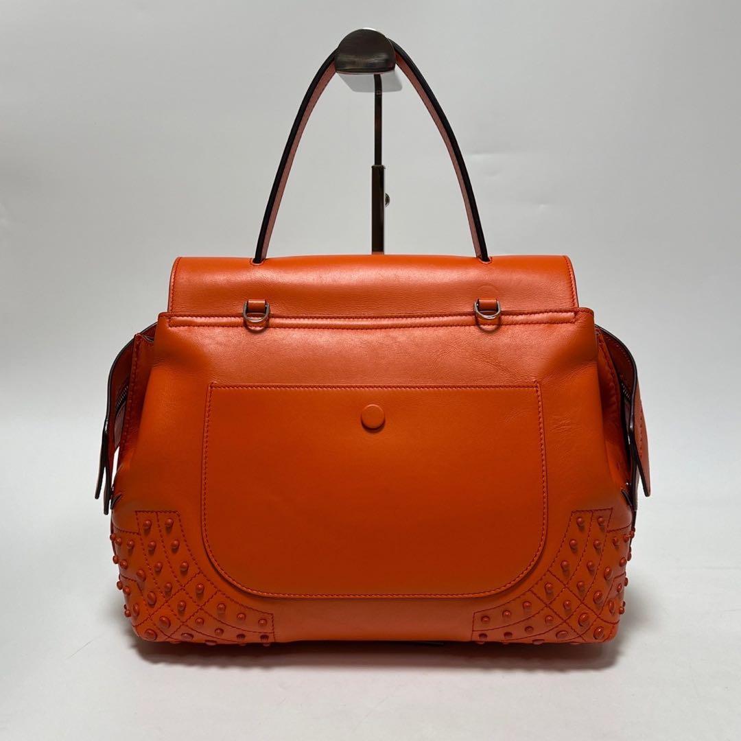 t23【極美品】保存袋付　トッズ　ウェーブ　スタッズ　レザー2wayショルダー.