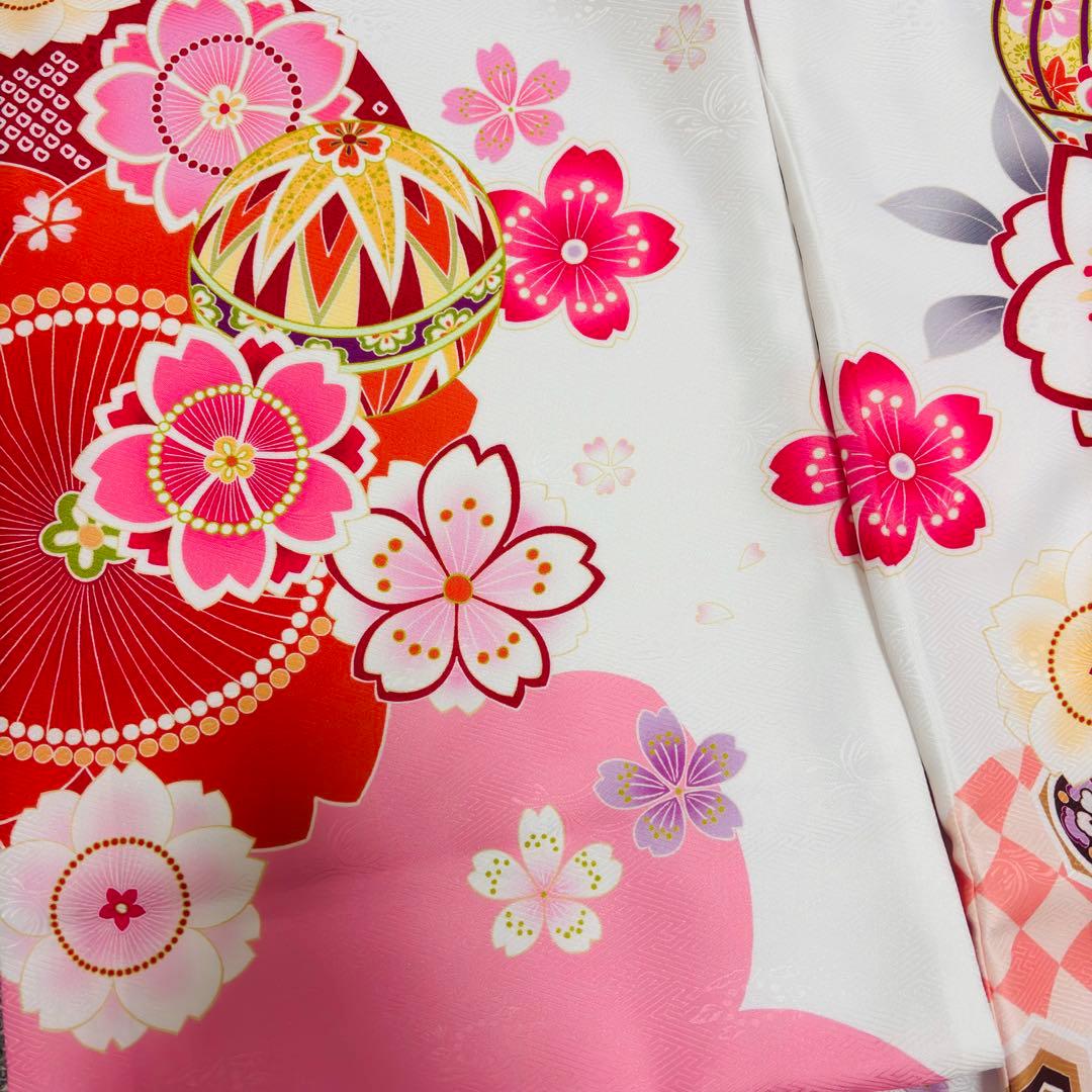 【新品未使用】新柄現代物 お宮参り 産着 合繊 洗える着物 祝着 白 ピンク