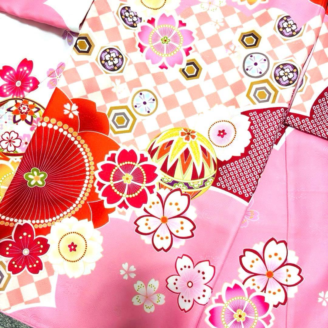 【新品未使用】新柄現代物 お宮参り 産着 合繊 洗える着物 祝着 白 ピンク