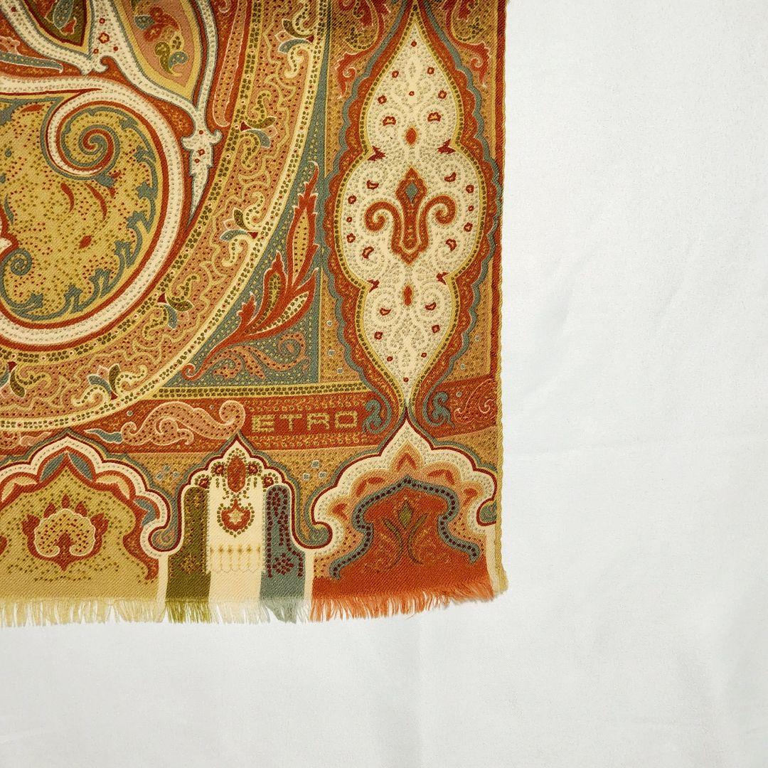 美品★ETRO★ エトロ ストール ペイズリー柄 ウール混 ブラウン ベージュ.