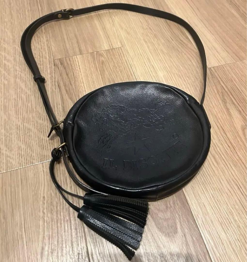 イルビゾンテ ブラックレザーショルダーバッグ ラウンド