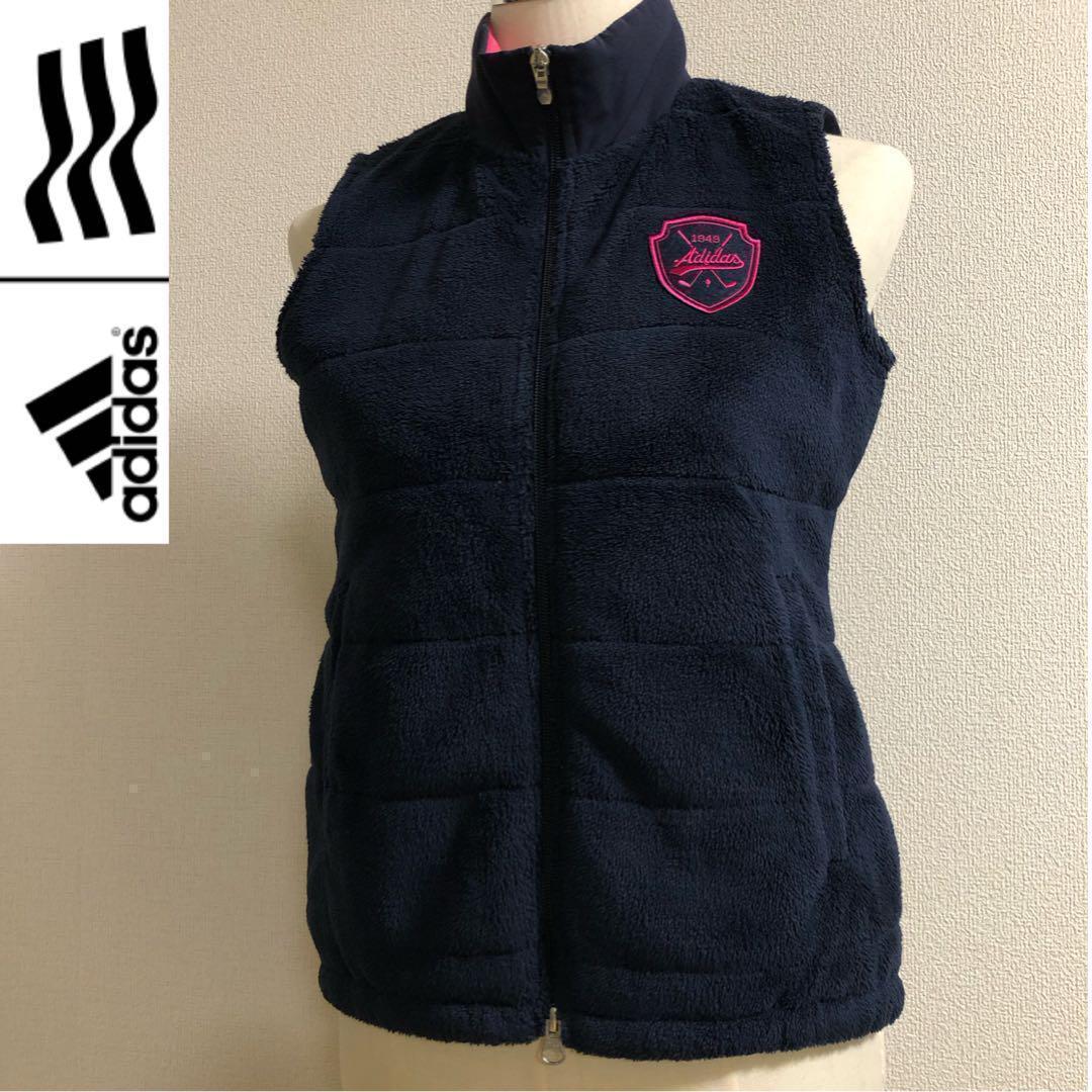 アディダスゴルフ フリースボア ダブルジップ ベスト ネイビー Mサイズ