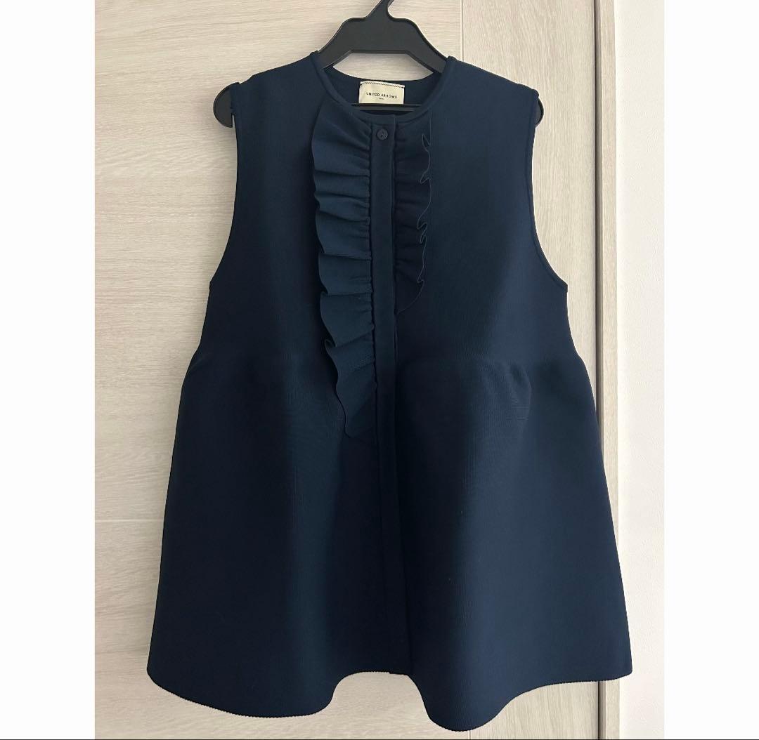 新品 P イレギュラーフリル ベスト チュニック アシンメトリー ネイビー