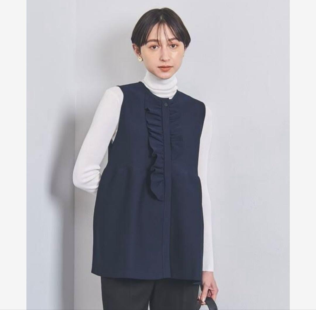 新品 P イレギュラーフリル ベスト チュニック アシンメトリー ネイビー