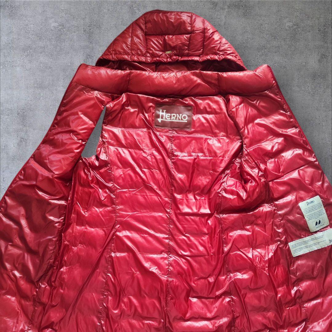 【未使用級】Hernoフード付きライトダウンベストロング丈赤48XXLサイズ