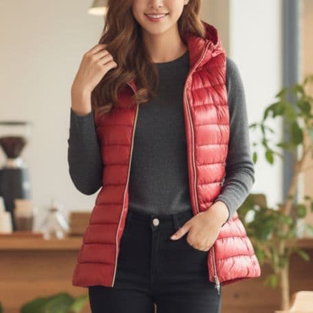 【未使用級】Hernoフード付きライトダウンベストロング丈赤48XXLサイズ