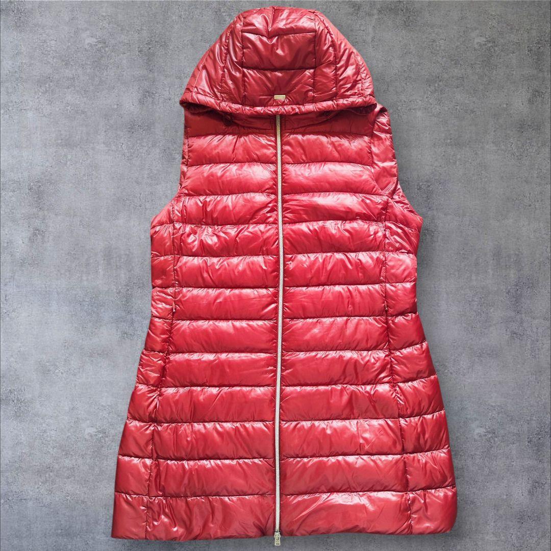 【未使用級】Hernoフード付きライトダウンベストロング丈赤48XXLサイズ