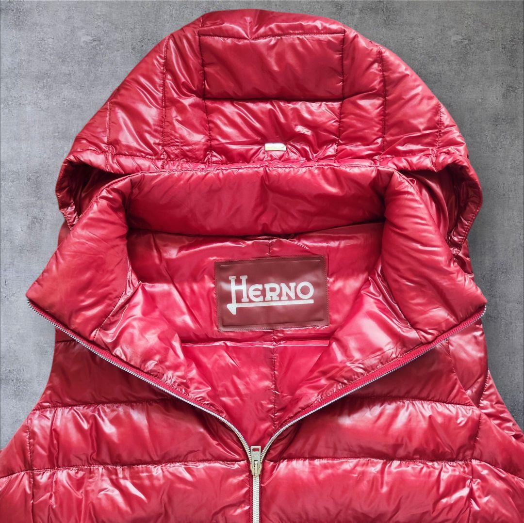 【未使用級】Hernoフード付きライトダウンベストロング丈赤48XXLサイズ