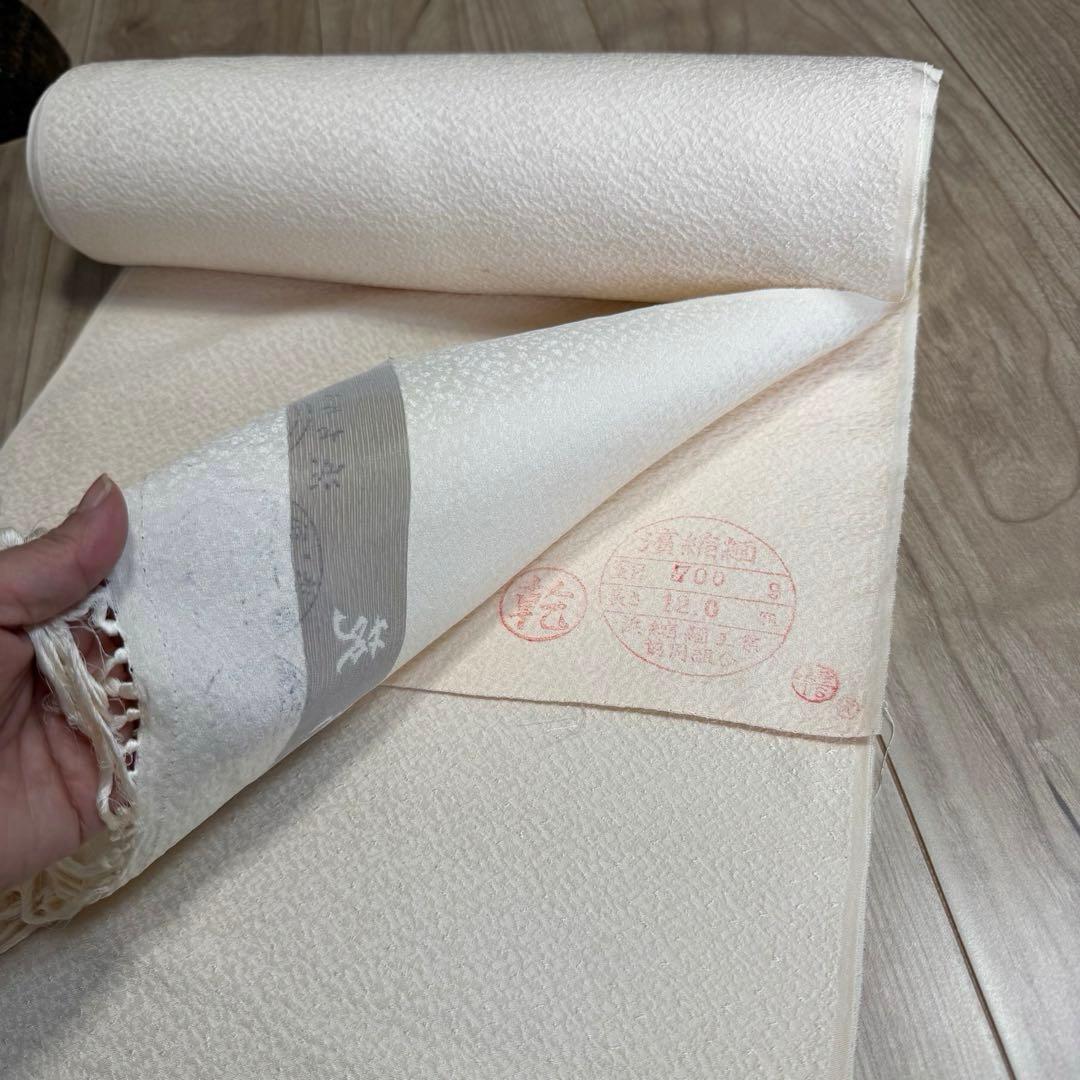 未使用品　浜縮緬　浜ちりめん　正絹　反物　着物　和装　優彩苑　白生地　ちりめん