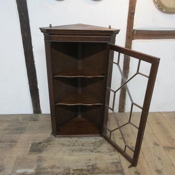 イギリス アンティーク 家具 ウォールコーナーキャビネット 英国 6937d