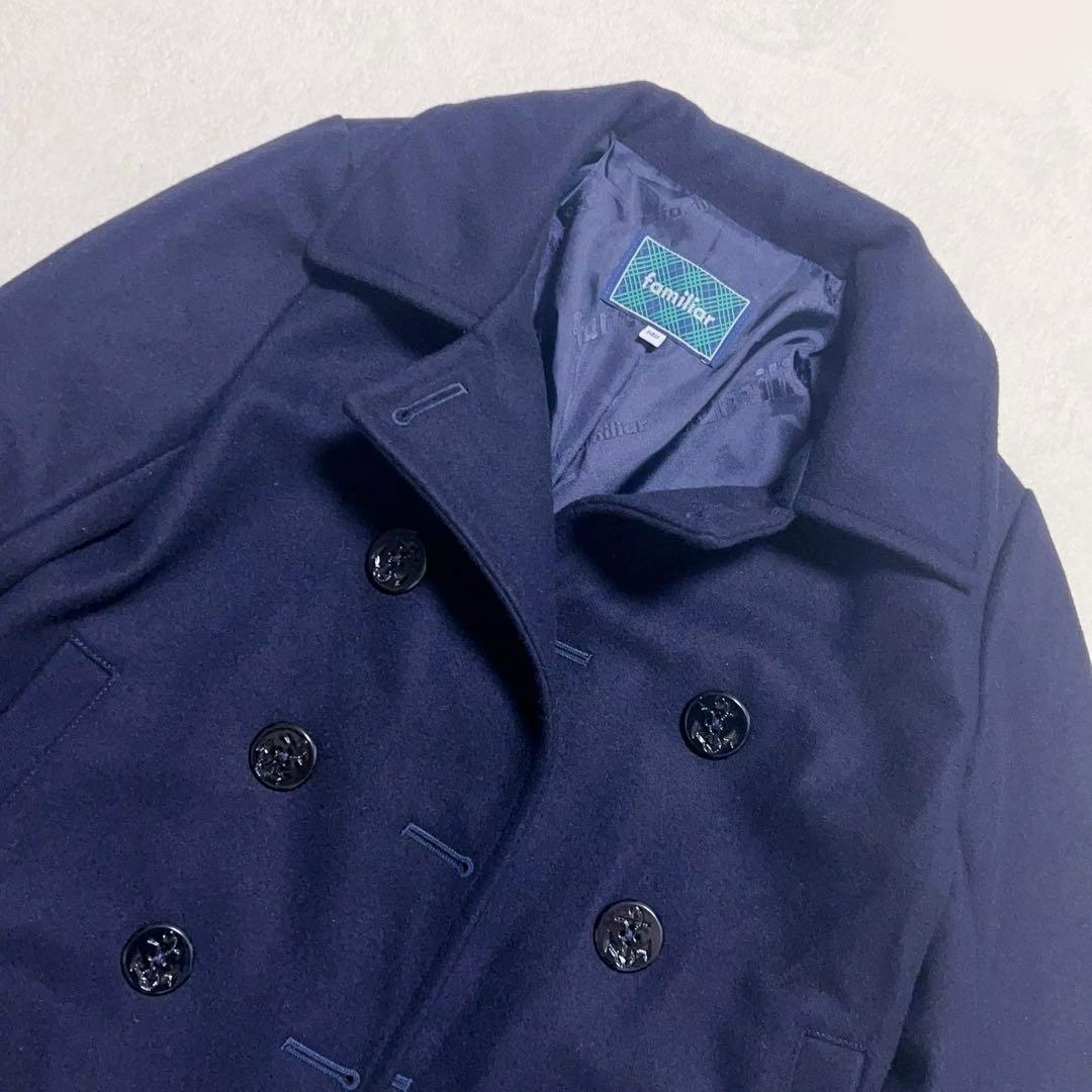 美品　familiar ピーコート　ウールコート　男女兼用　現行品　ネイビー