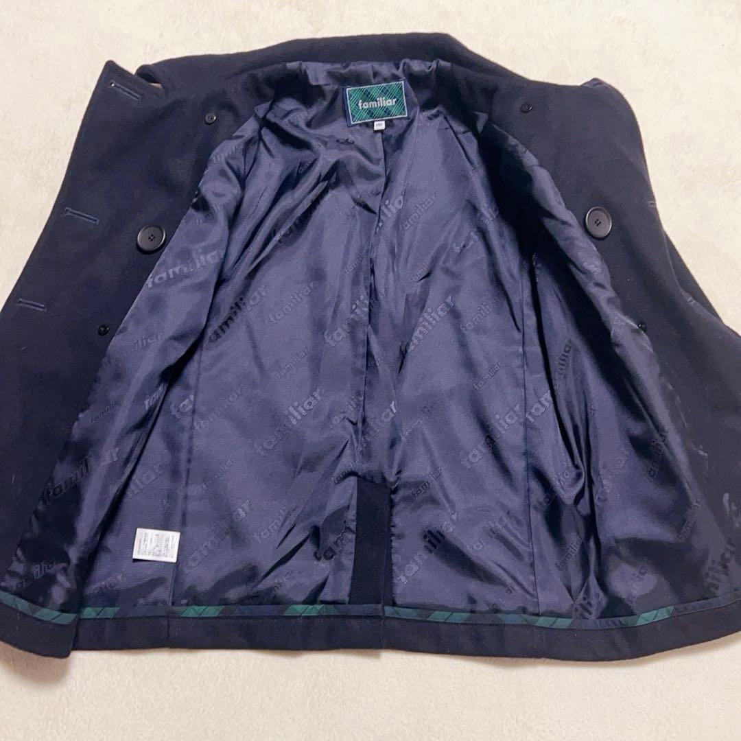 美品　familiar ピーコート　ウールコート　男女兼用　現行品　ネイビー