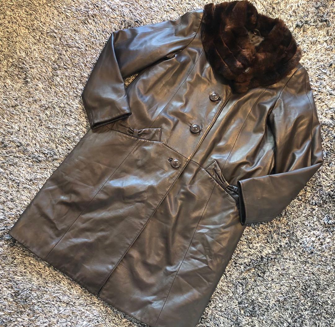 【希少】羊革　レザー　レッキス　ファー　ブラウン　ヴィンテージ　古着