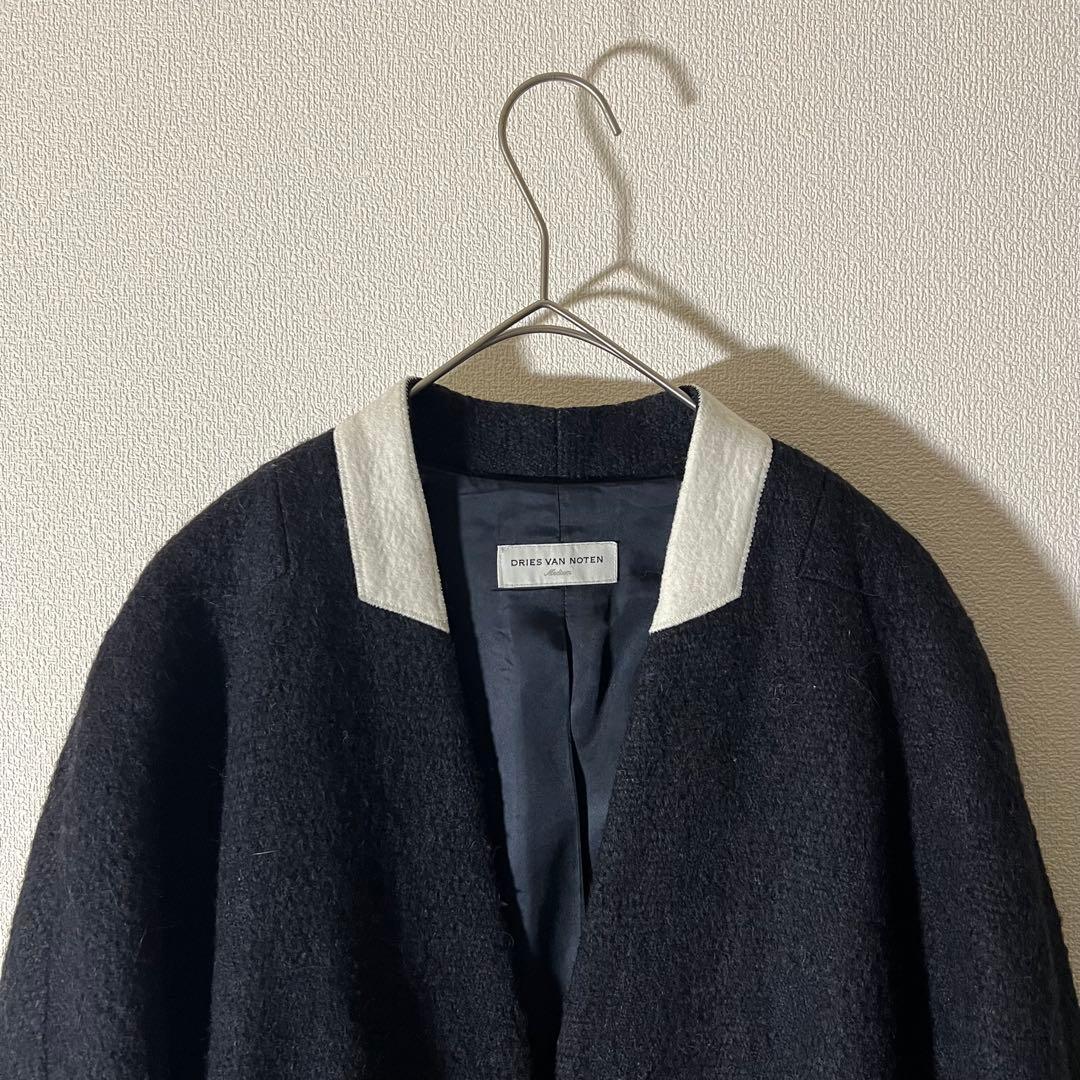ドリスヴァンノッテン ツイード ポンチョ ジャケット ベルギー製　ネイビー M