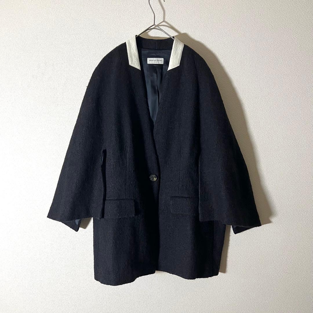 ドリスヴァンノッテン ツイード ポンチョ ジャケット ベルギー製　ネイビー M